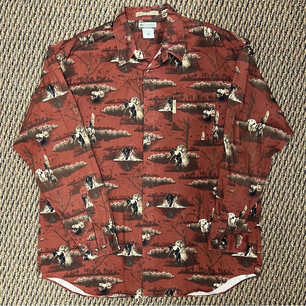 Columbia River Lodge 2XL Prairie Timber Labs Print Long Sleeve Button-Down Shirt